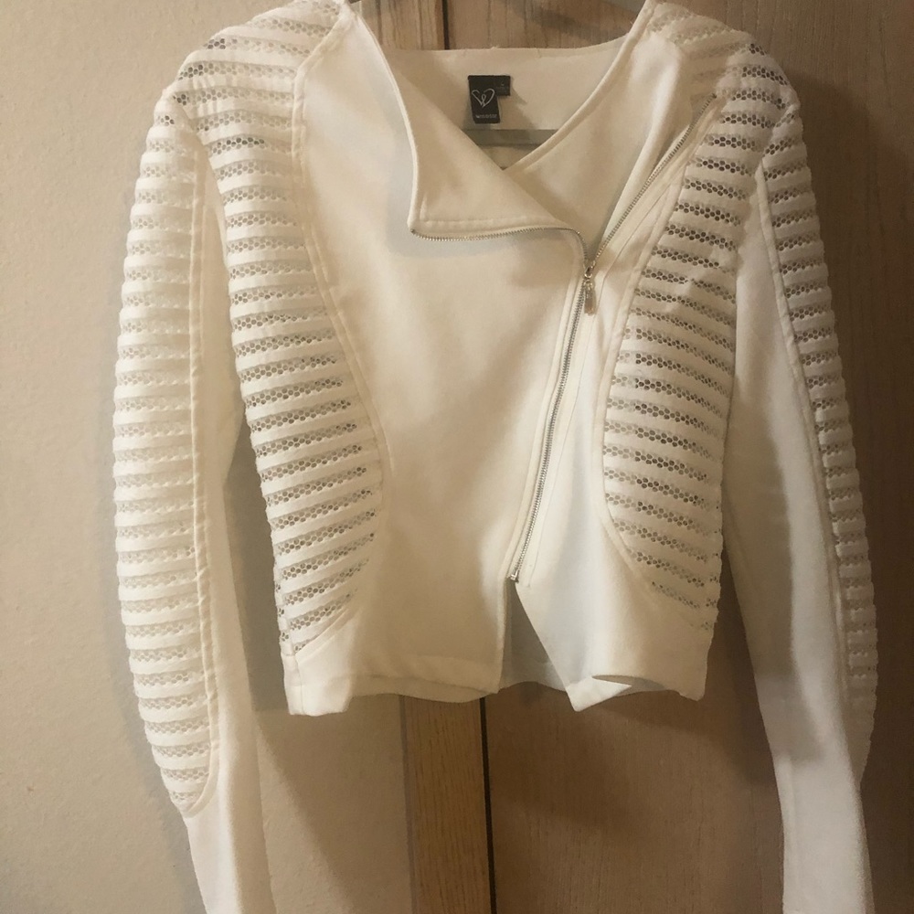 White stretchy detailed biker jacket